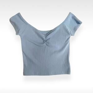 American Eagle Baby Blue Cropped Ribbed Tee - Size Small (S)